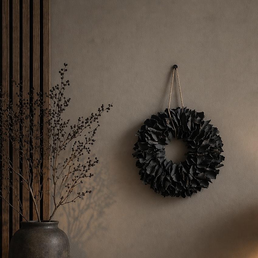 Krans palm petal wreath black.  afbeelding 0
