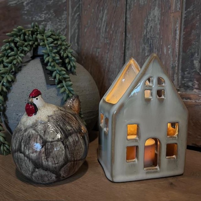 Theelicht huisje creme.