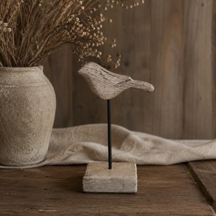 Houten vogel op stok klein