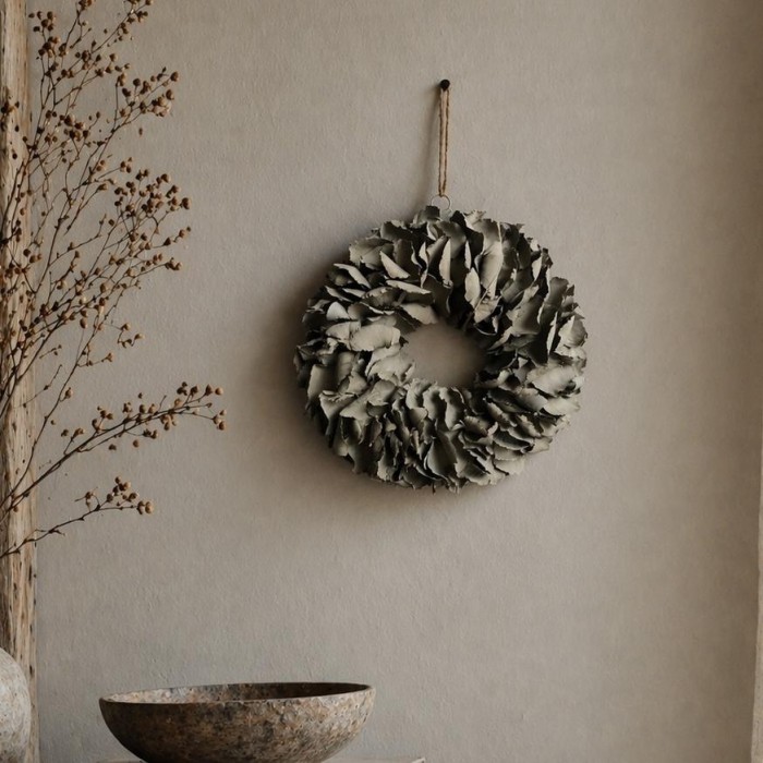 Krans palm petal wreath old green wash. 
